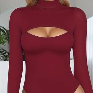 Elegant Burgundy Cut-Out Long Sleeve Top